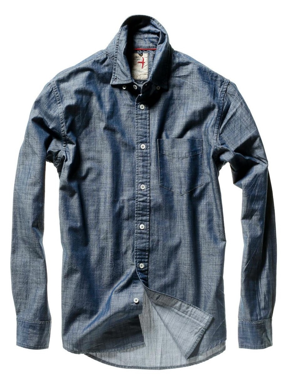 Relwen Button Down Shirt Cambric Mens Large Blue Chambray Long Sleeve Cotton